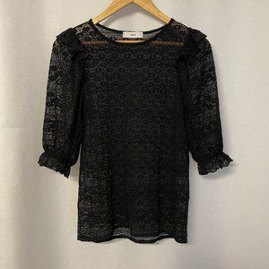 MNG Sheer Lace Top with Ruffle Detail